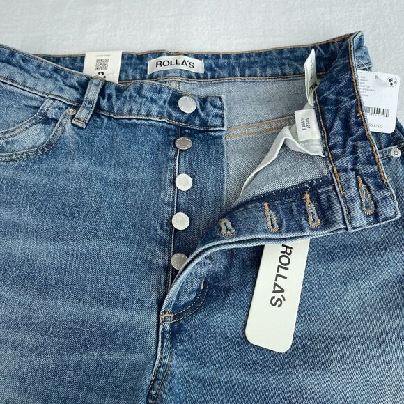 Rolla's Hi-Rise Relaxed Flare Crop Jeans Button Fly Cut-Off Denim Women's 27 NWT - Picture 4 of 14